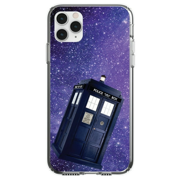 DistinctInk Clear Shockproof Hybrid Case for iPhone 13 PRO (6.1" Screen) - TPU Bumper, Acrylic Back, Tempered Glass Screen Protector - TARDIS Floating in Space