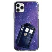 DistinctInk Clear Shockproof Hybrid Case for iPhone 11 (6.1" Screen) - TPU Bumper, Acrylic Back, Tempered Glass Screen Protector - TARDIS Floating in Space