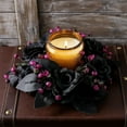 thumbnail image 5 of YSGFHGJW Halloween Candle Ring, Silk Artificial Flower Wreath with Fake Maple Leaves & Roses, Black, 7.87in, for Dining Table Party Halloween Decor, 5 of 6