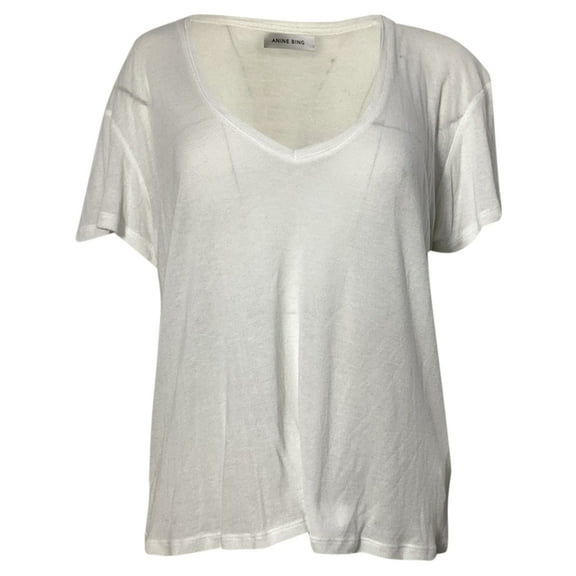 Pre-Owned Anine Bing V-neck T-shirt in White Silk