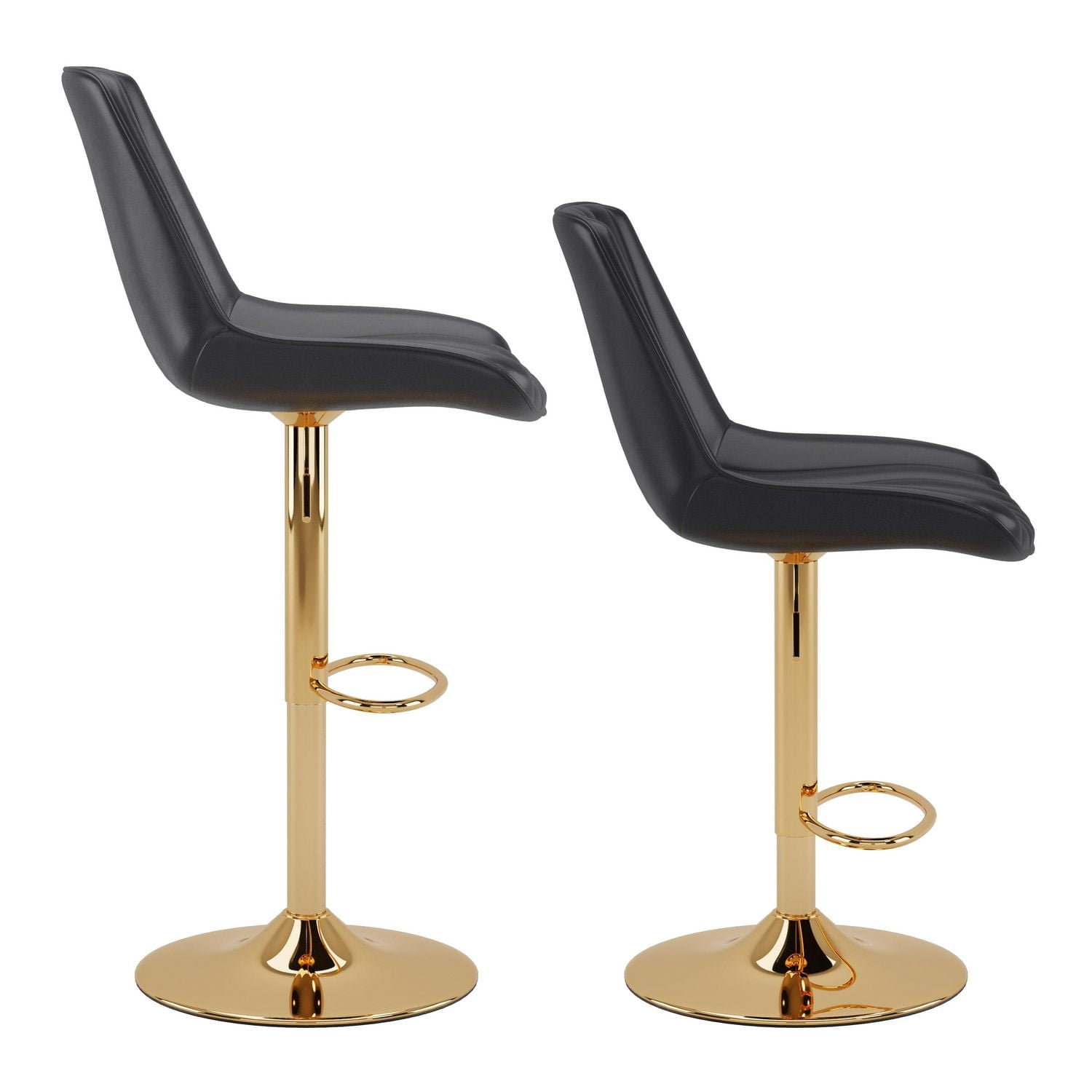 CorLiving Arwen Set of 2 Faux Leather Upholstered Adjustable Height Gold Base Indoor Barstools