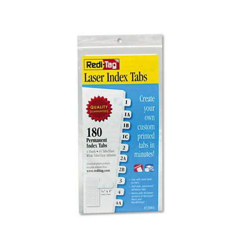Laser Printable Index Tabs 1/12-Cut Tabs, White, 0.44" Wide, 180/Pack