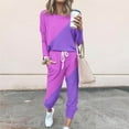 thumbnail image 2 of FAVIPT 2 Piece Jogger Sets for Women Color Block Tracksuit Lounge Set Long Sleeve Crewneck Tops and Long Pants Sweatsuits with Pockets 2025 Purple,S, 2 of 5