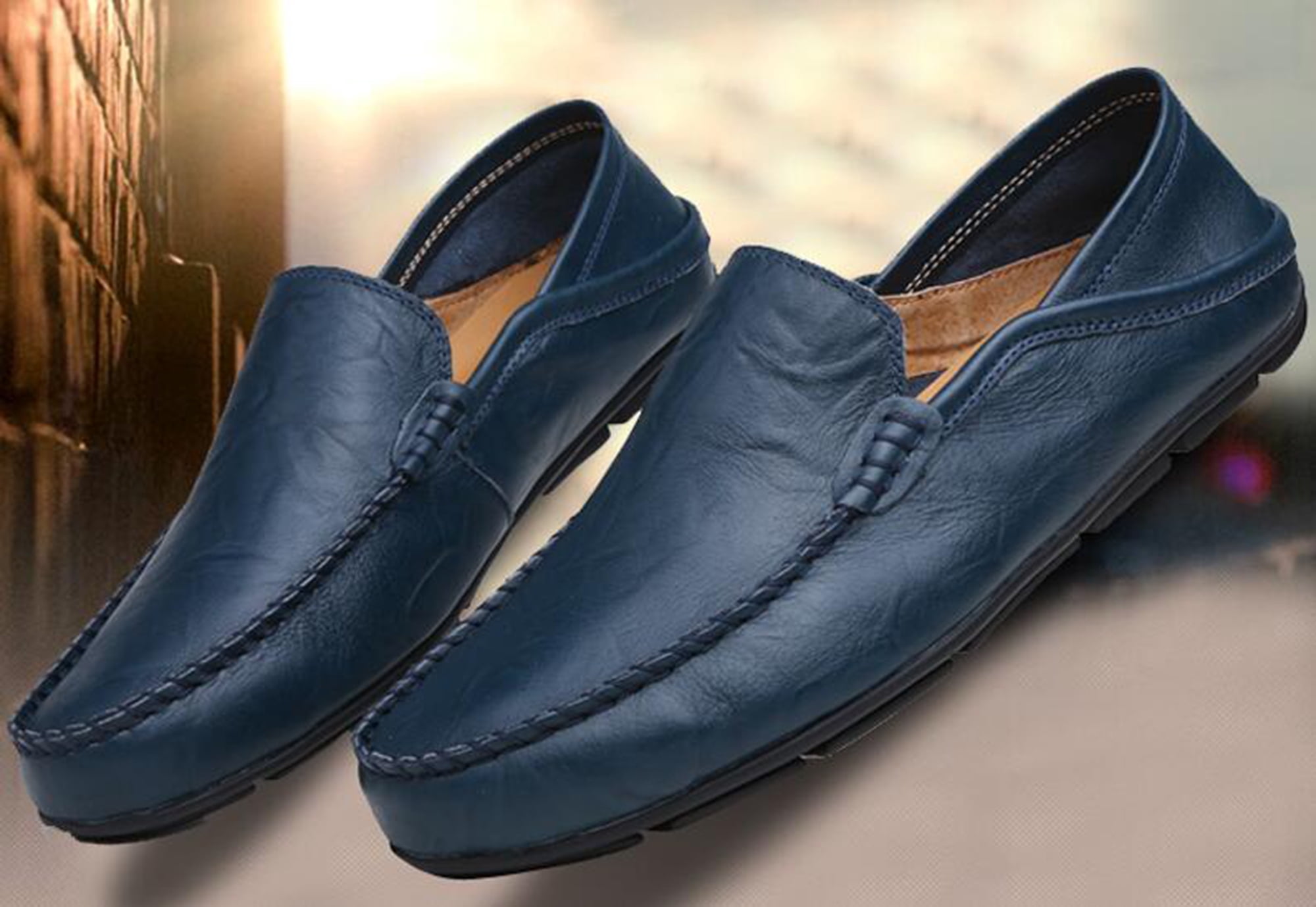 Go Tour navy blue Premium Genuine Leather casual slip on loafers driving…12 NEW TODS Blue suede driving loafers featuring a moccasin-style  main image 4