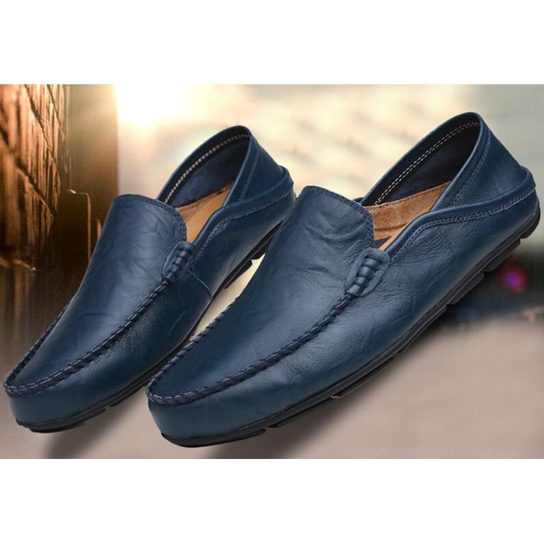 Men\'s Blue Leather Loafers Premium Genuine Slip On Breathable Casual Shoes Oliver - Men main image 4
