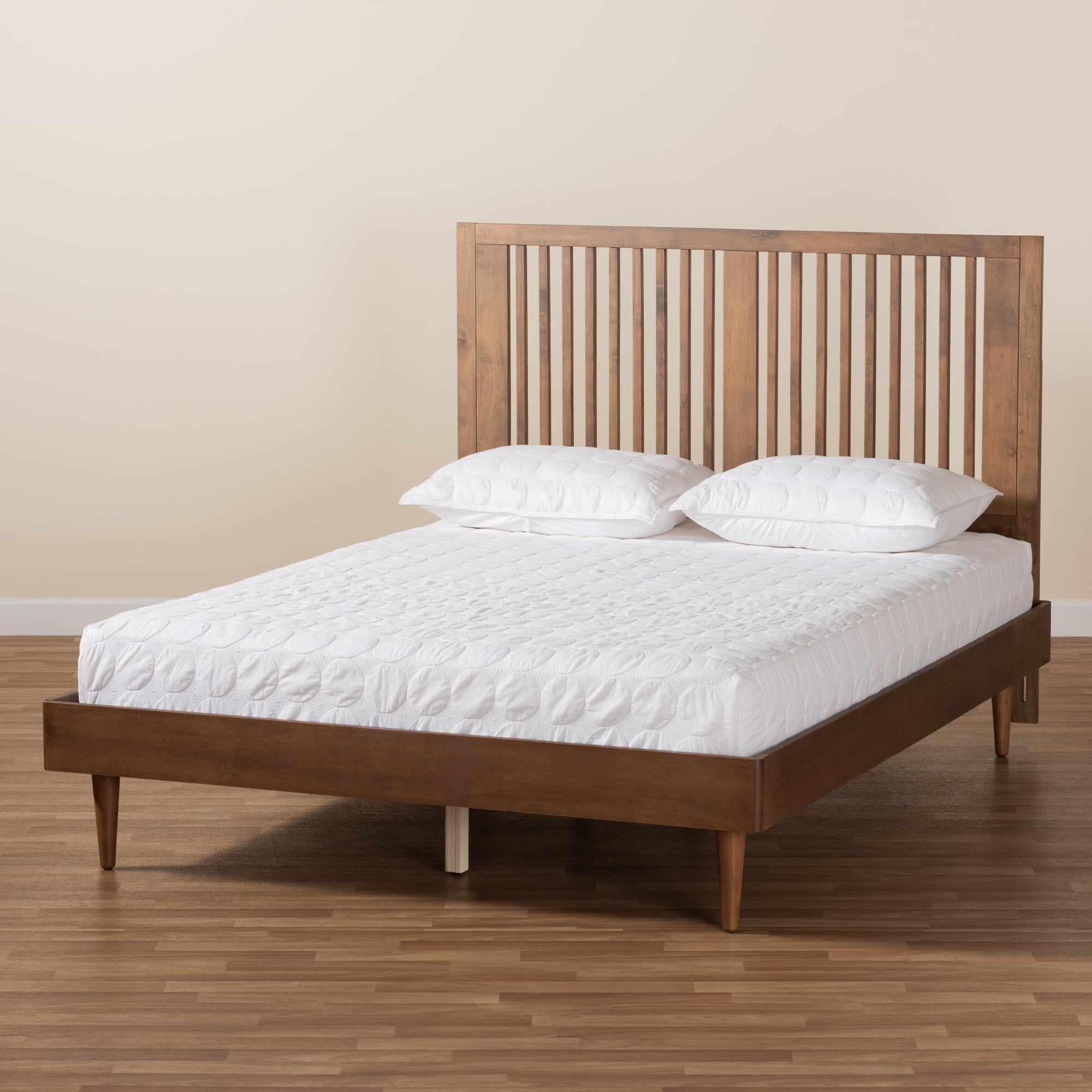 Baxton Studio Kioshi Mid-Century Wood Platform Bed, Queen, Ash Walnut