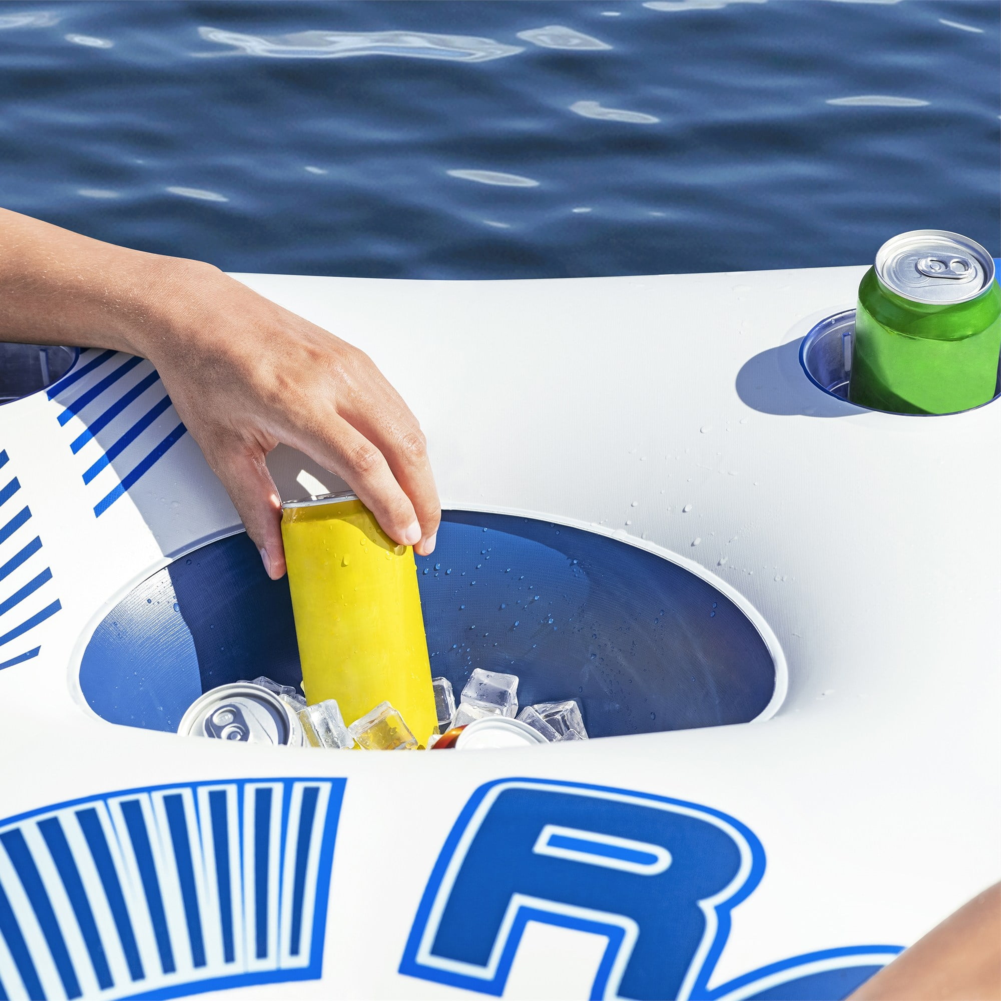 Hydro Force: Rapid Rider Quad River Tube - 8'5" x 8'5"  - Blue & White, Seats Up To 4 Adults, Built In Cupholders, Inflata-Shield Material, Punture Resistant, 784 lb Weight Capacity