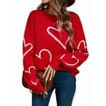thumbnail image 2 of Women Valentines Day Sweater Long Sleeve Embroidery Heart Sweater Oversized Knitted Pullover Jumper Tops Red S, 2 of 9
