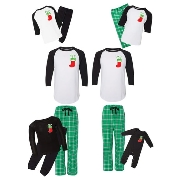 Awkward Styles Matching Christmas Pajamas Set Green Nice Naughty Family Sleepwear Pocket Print