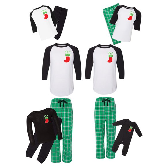 Awkward Styles Matching Christmas Pajamas Set Green Nice Naughty Family Sleepwear Pocket Print