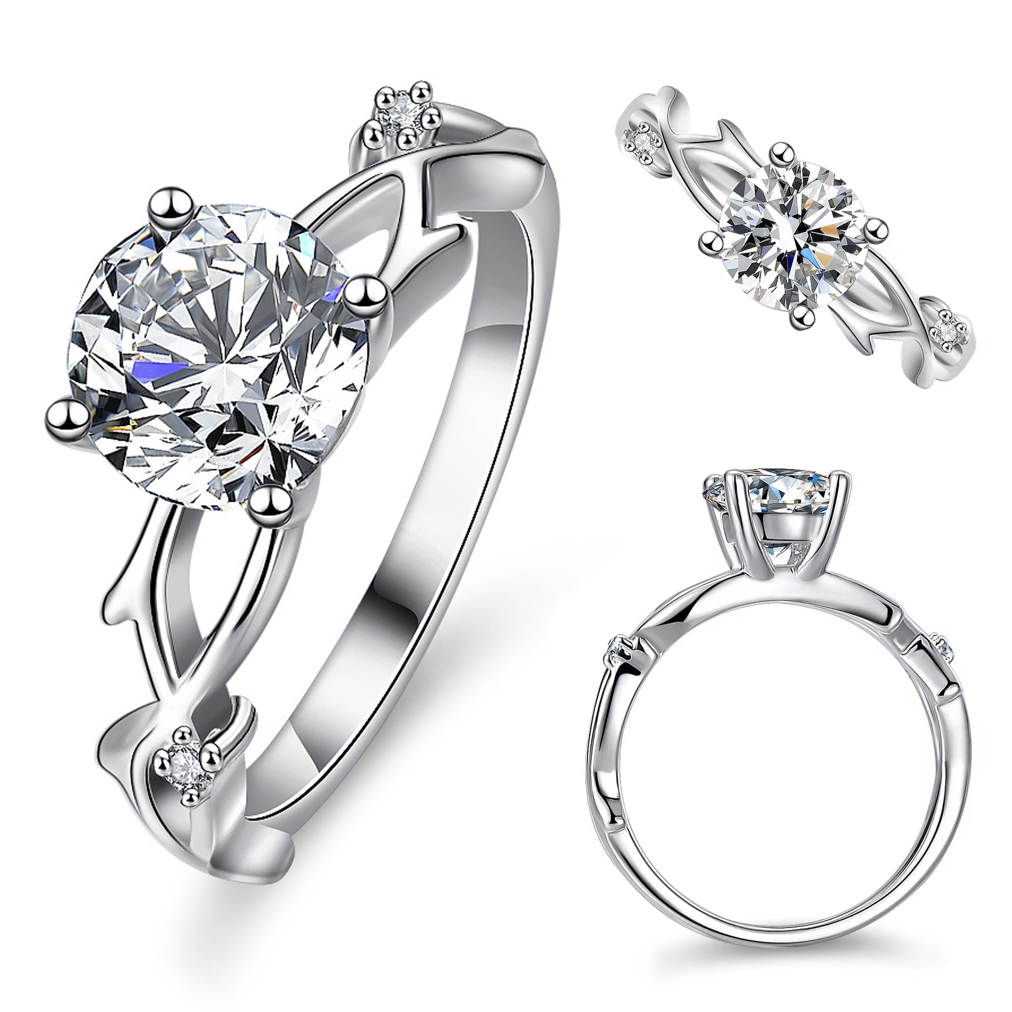 Bague De Fiançailles Art Déco Plaqué Or Blanc 14k - Moissanite 2CT, Taille Réglable, Main Fabriquée En Inde
