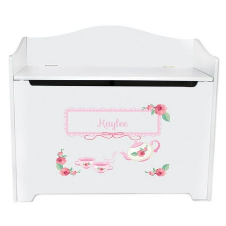 Tuck Box Tea Room - Personalized Tea Party White Toy Box Bench