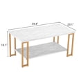 thumbnail image 6 of Tcbosik Modern 2-Tiers Coffee Table with Sturdy Gold Metal Frame and White MDF Top for Living Room, 39.73"L x 20.08"W x 18.11"H, 6 of 10