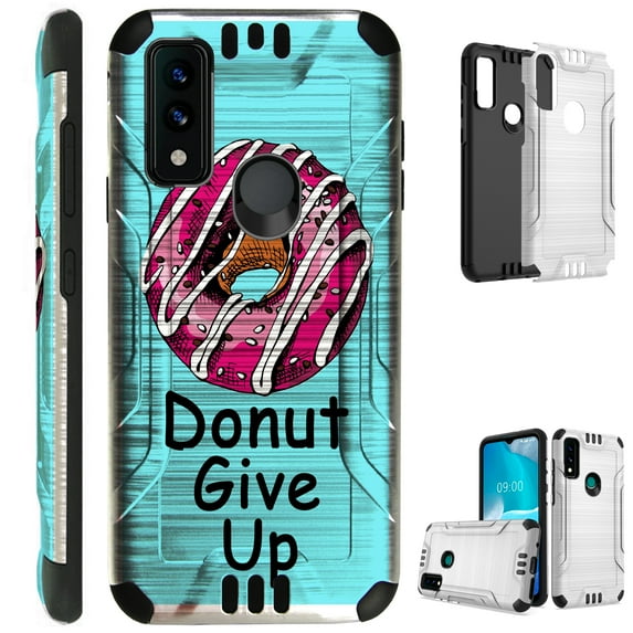 Compatible with AT&T Maestro 3 Brushed Metal Texture Hybrid Silver Guard Phone Case Cover (Donut Give up)