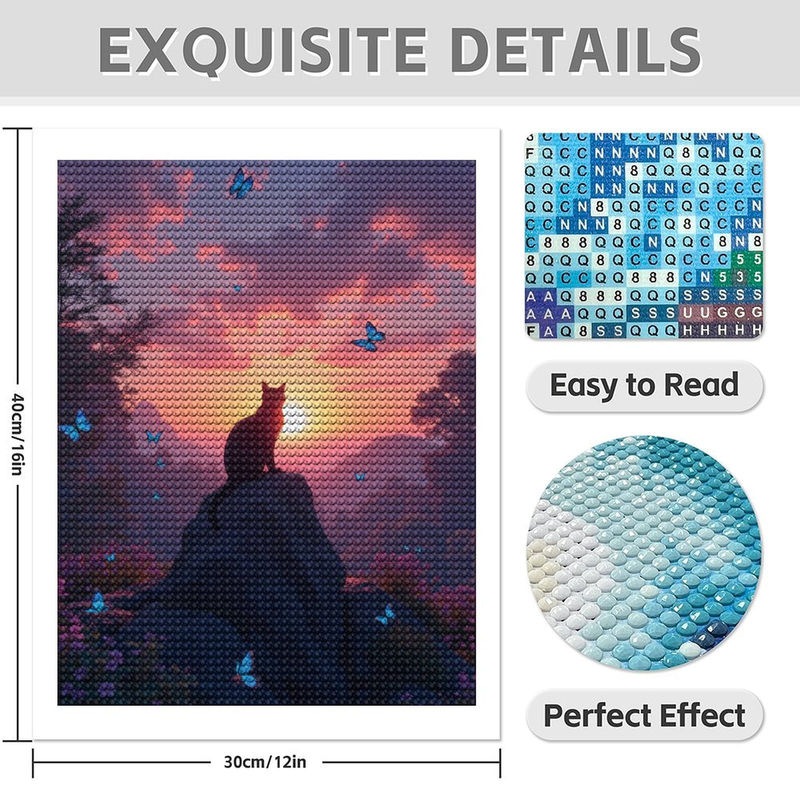 Diamond Art Kits for Adults - 5d Cat Sunset Rock Blue Butterflies Diamond Painting for Adults, Diamond Art for Adults Beginners, Diamond Painting Kits for Adults for Home Wall Decor