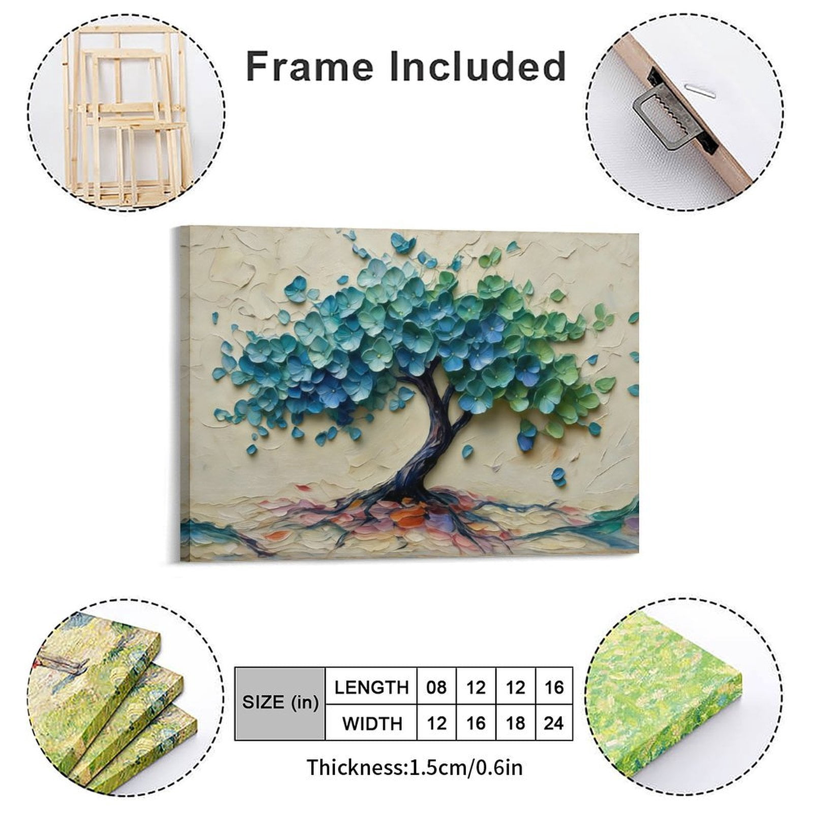 Tree of Life Canvas Wall Art, Textured Abstract Tree Oil Painting Style Print, Waterproof Canvas Artwork for Living Room Bedroom Office Home Decor