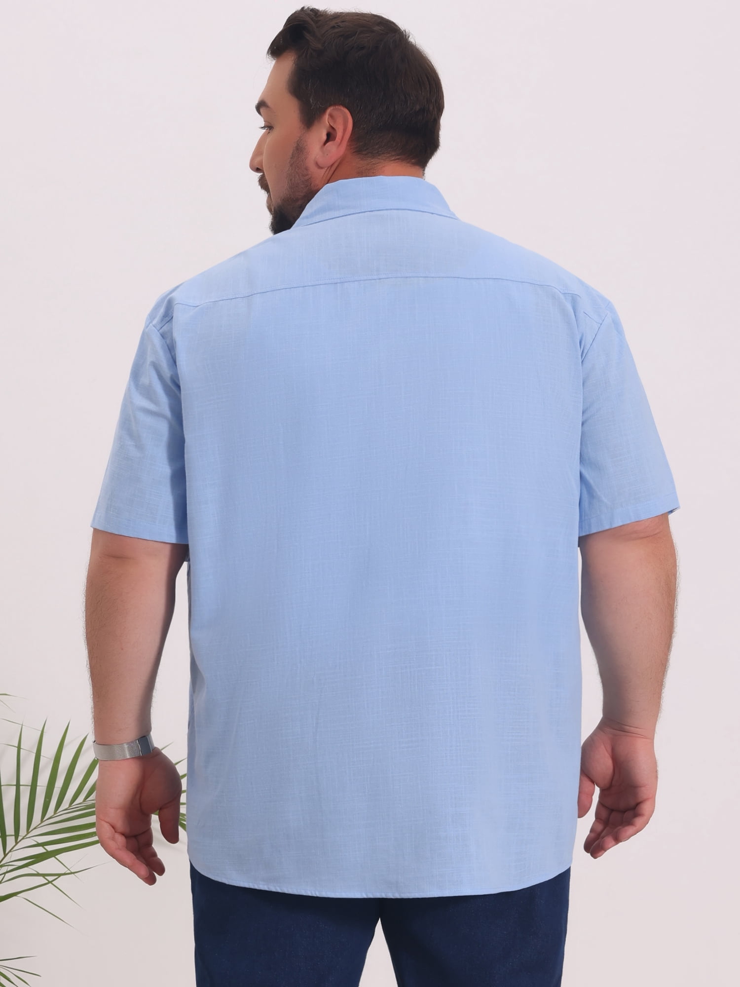 DARING DIVA Men's Big & Tall Summer Beach Camp Collar Short Sleeve Shirt 6XL Light Blue