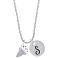 thumbnail image 1 of Delight Jewelry 3-D Vanilla Ice Cream Cone with Crystal Sprinkles Silvertone Script Initial Disc - S - Charm Necklace, 20"+3", 1 of 4
