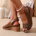 thumbnail image 5 of HEWUQI Women's Wedge Sandals Hollow out Flower Decor Slingback Shoes Ankle Strap Lightweight Casual Dress Heels for Outdoor Wear Brown Size 6, 5 of 7