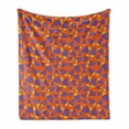 thumbnail image 1 of Violet Soft Flannel Fleece Blanket, Fruit Related Cartoon Animated Numerous Continuous Strawberry Pattern, Cozy Plush for Indoor and Outdoor Use, 50" x 70", Orange Purple and Mustard, by Ambesonne, 1 of 6