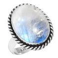 thumbnail image 1 of 925 Sterling Silver Ring For Women - Teens White Natural Rainbow Moonstone Silver Ring June Birthstone Fashion Silver Ring Size 8.5 Engagement Gift For Girl Friend 925 Silver Jewelry, 1 of 6
