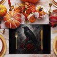 thumbnail image 3 of Halloween Placemats Set of 4, Horror Black Crow Scary Red Rose Branches Washable Wipeable Table Mats for Dining Tables, Indoor Outdoor Kitchen Place Mats for Holiday Party Table Decor, 3 of 9