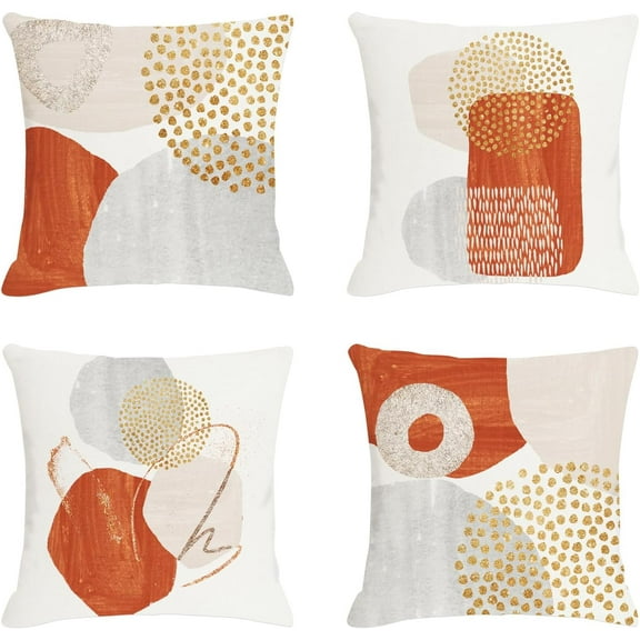 Burnt Orange Abstract Throw Pillow Covers 18x18 Set of 4 Mid Century Modern Decorative Geometric Pillow Covers Minimalist for Sofa Couch Decor