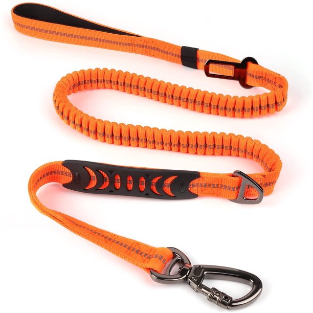 Correa elástica para perro con asa acolchada suave, correa ajustable para perro con hebilla de cinturón de seguridad, correa ajustable para perro para perros grandes, medianos y pequeños (naranja) JFHHH pequeña