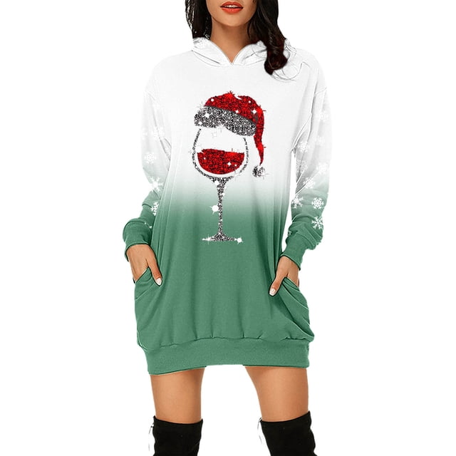 Chandail en Molleton d'Hiver pour Femmes, Cardigan à Col Rond Chaud, Mode Pull Imprimé Noël, Pull de Noël, Blouse Ample Mi-Longue