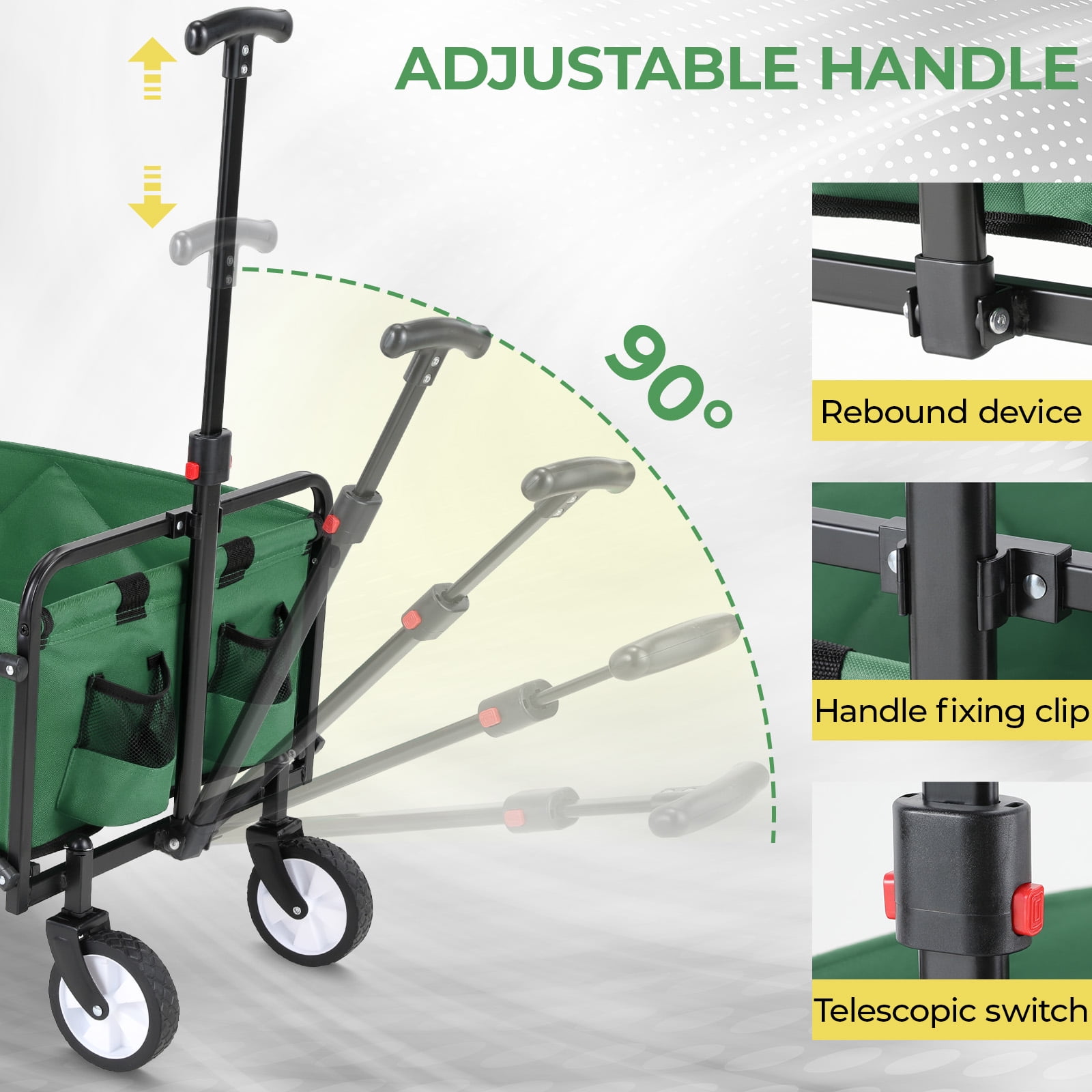 TLSUNNY Collapsible Wagon Cart with Wheels, Heavy Duty Foldable Wagon Cart 150 lbs Capacity, w/360° Wheels, Carry Bag, for Camping, Beach, Garden, Sports