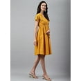 thumbnail image 6 of Janasya Summer Yellow Cotton Schiffli Scalloped V-Neck Flared Midi Dress, 6 of 8
