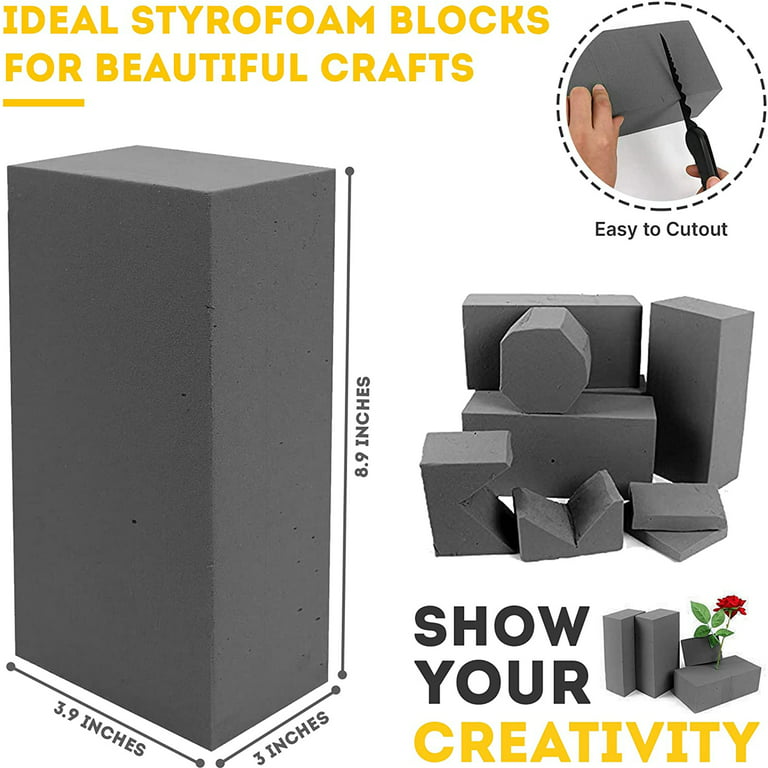 Funstitution Floral Foam Blocks Set of 4 Dry Foam Bricks for Artificial and Fresh Flower Arrangements, Gray, Size: 8.9 x 3.9 x 3
