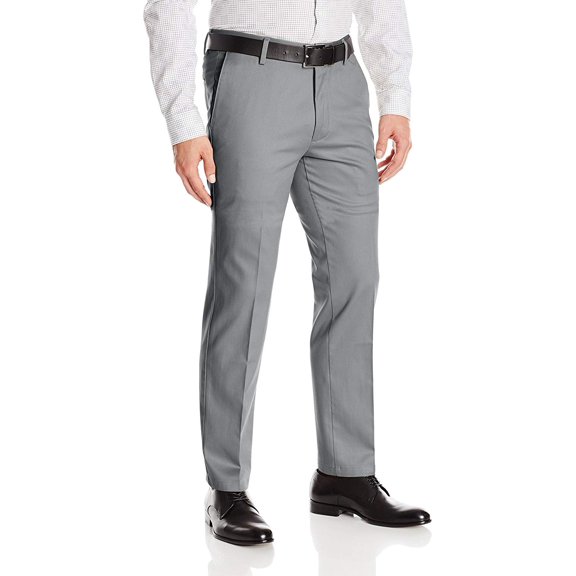 Boltini Italy Men's Flat Front Slim Fit Slacks Trousers Dress Pants (Light Gray, 34x32)