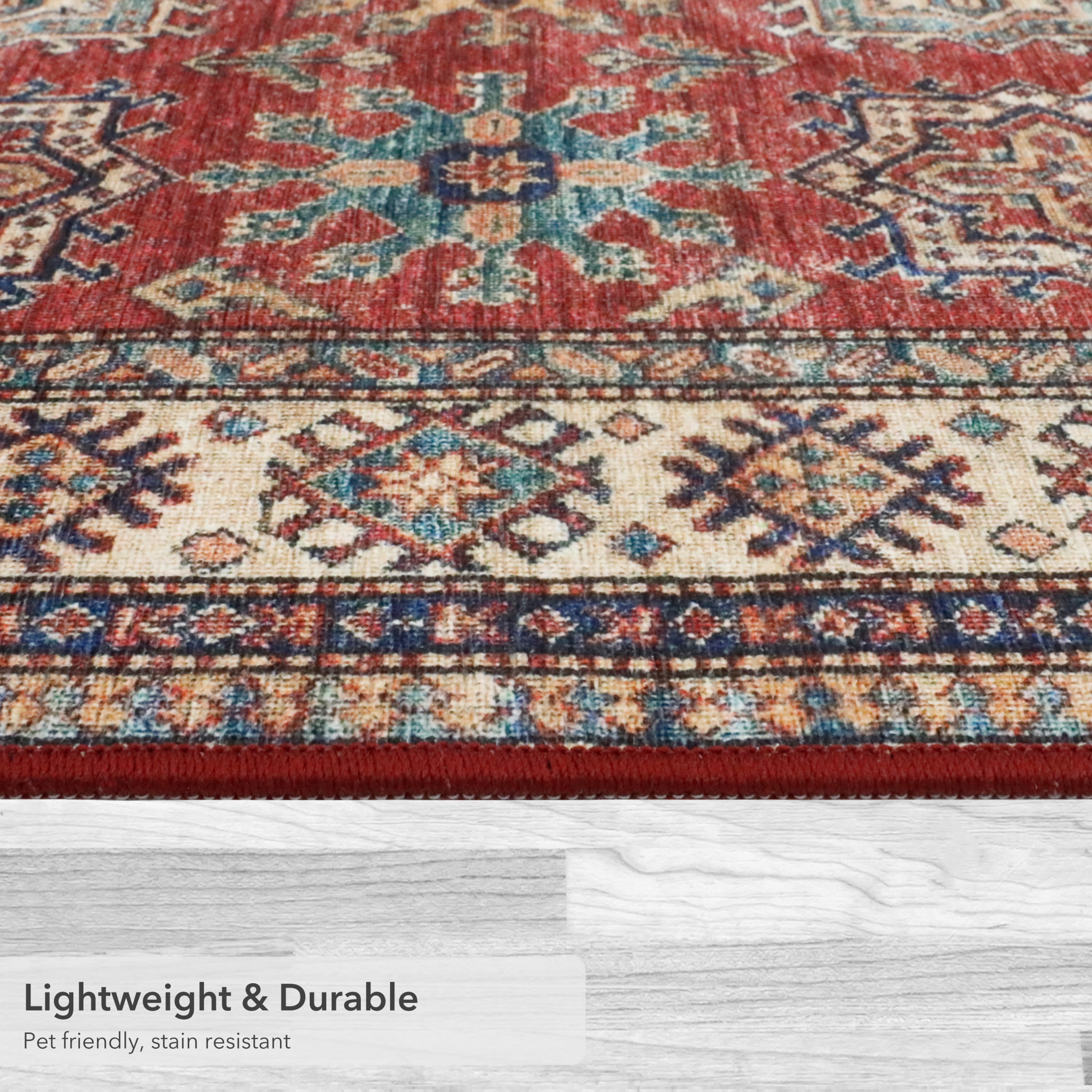 Washable Skid-Resistant Accent Rug Geometric Red 24" x 48"