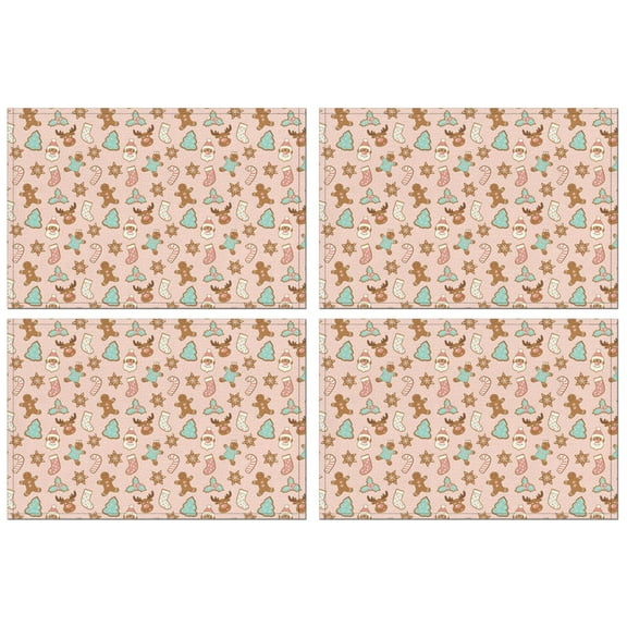 Holiday Placemats Set of 4, 12x17 Inch Christmas Watercolor Collection - Washable Vinyl Table Mats for Thanksgiving & Christmas Dining Decor