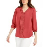 JM Collection Women's Solid Studded Pleated Blouse Red Size Small