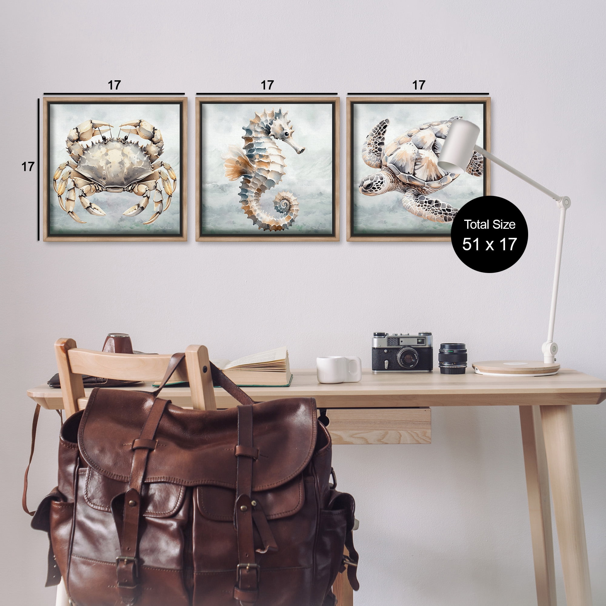 Stupell Industries Traditional Marine Life Animals & Insects Painting Brown Floater Framed Canvas Art Print Wall Art, 18 x 18, Set of 3