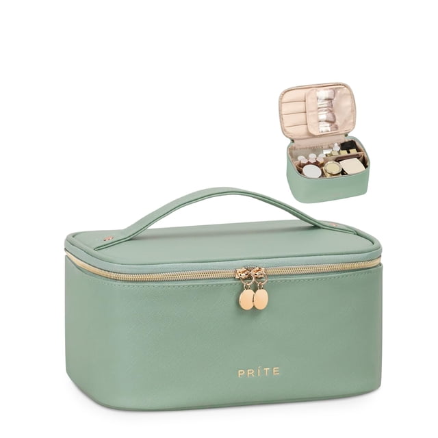 Bolsa de maquillaje Prite, organizador portátil de cosméticos, impermeable, verde