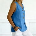 thumbnail image 4 of Qwertyu Cotton Linen Tank Tops for Women V Neck Button Down Shirts Lightweight Breathable Summer Casual Sleeveless Blouses 2026 Blue 2XL, 4 of 7