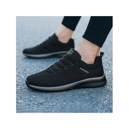 

Tenmix Mens Gym Lightweight Walking Shoe Non-Slip Flat Sport Comfortable Round Toe Trainers Black 8