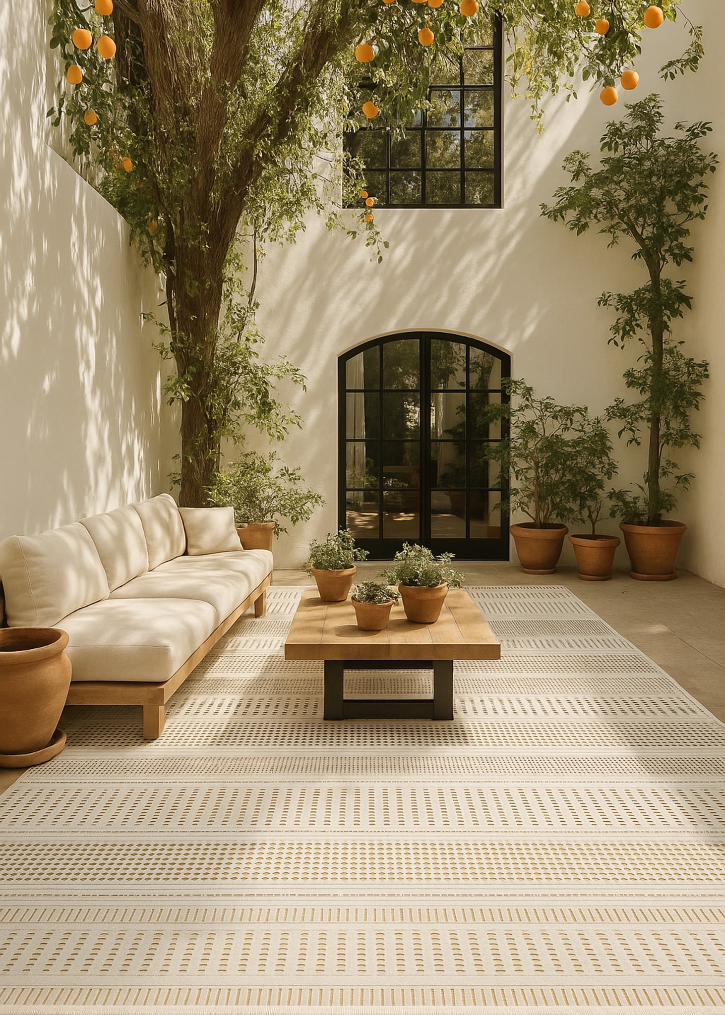 Tapis d'interieur/exterieur abstrait Rug Branch Maise, beige marron, moderne - Entree, couloir