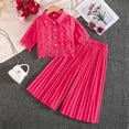 thumbnail image 2 of Summer Bohemian Outfits for Girls Short Sleeve Lapel Lace Button Down Shirts High Waist Pleated Pants Sets Hot Pink 2-3 Years, 2 of 5