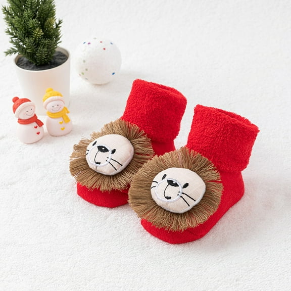 Spazoro Toddler Girls Boys Floor Walking Socks, Cute Print Knitting Cotton Warm Doll Knitted Mid Tube Socks for Child Kids Girls Red Size 0 T