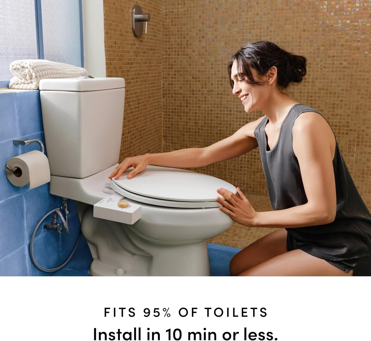 TUSHY Classic 3.0 Bidet Attachment  with  Self Cleaning Spray and Retractable Nozzle, Fits Almost Any Toilet Seat, Non Electric for Men and Women, Quick Install  (Bamboo Knob)