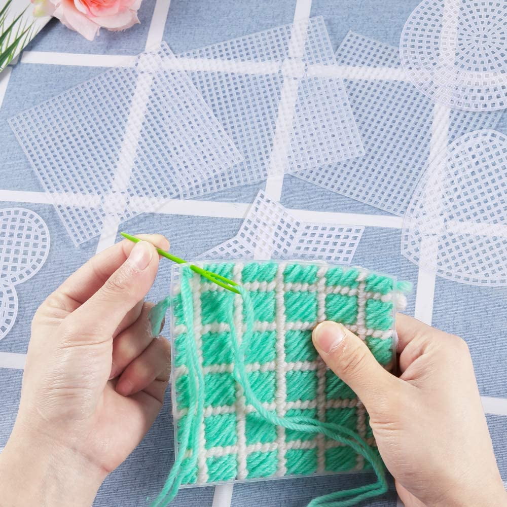 36-Piece Mesh Canvas Sheets Kit - 30 Shapes, 6 Rectangular Canvases & Embroidery Tools for Plastic Canvas Craft