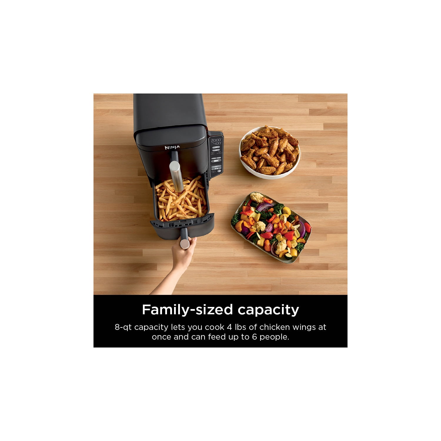 Ninja DoubleStack 4-in-1 Air Fryer, 8-Qt 2-Baskets, Cook 4 Foods at Once, 4 Functions,Space Saving, Smart Finish & Match Cook, Air Fry, Roast, SL200 Black