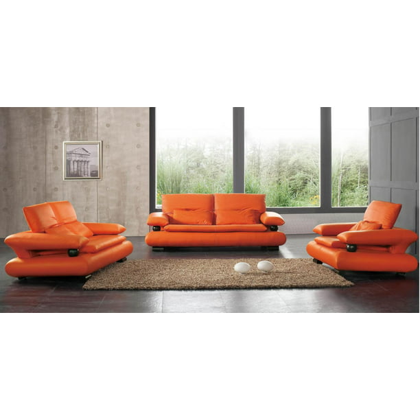 Contemporary Orange Italian Leather, Orange Contemporary Sofa