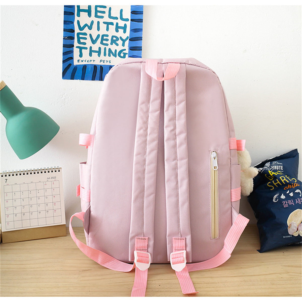 5pcs/set Canvas Kawaii Women Backpack Korean Cute Teenage Student Girl  Large Capacity Schoolbag Clutch Travel Shoulder Bags Gift