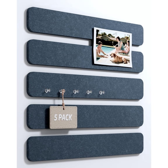 Cork Board Alternative Felt Strip Board 5-Pack 13"x2", Office Pin Board with 35 Push Pins, Adhesive Install for Bedroom Door & Home Office(Denim Blue)
