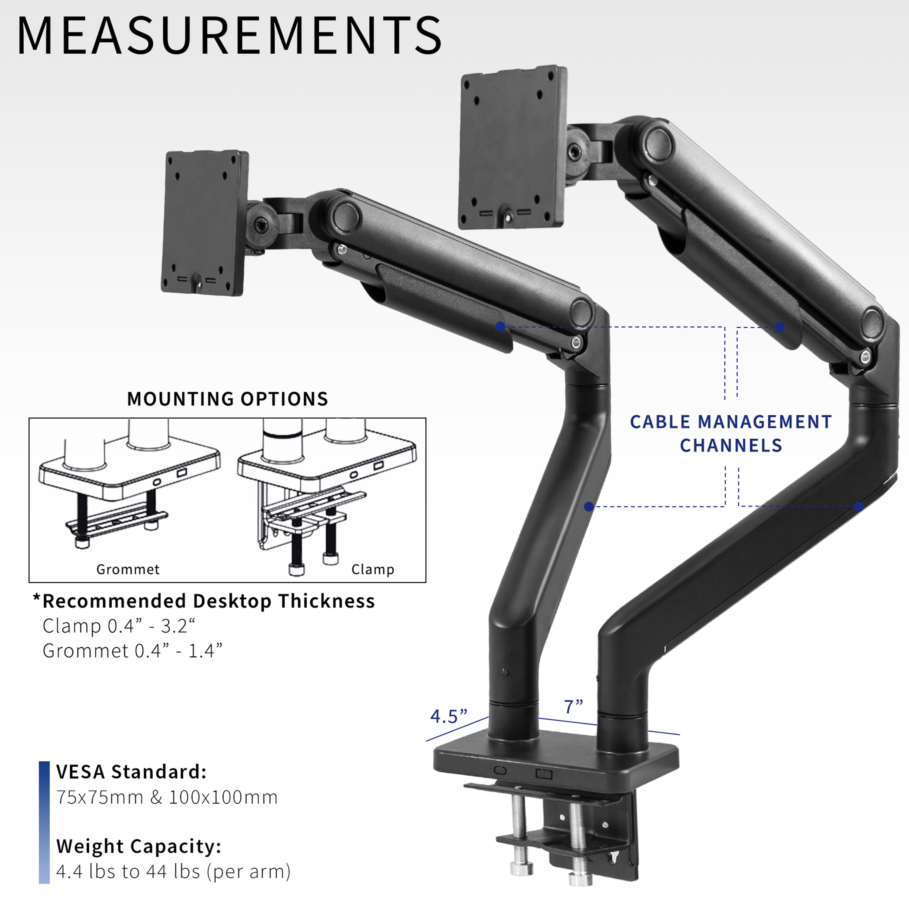 VIVO Mechanical Spring Dual Ultra Wide Monitor Mount, Fits up to 45" Screens